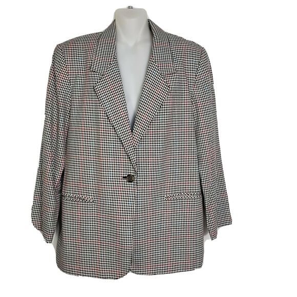 Vintage Block Island Petites Marina Pappas Blazer Size 12 Houndstooth 1 Button - Picture 1 of 11